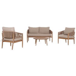 HomeMarkt Kanu Σετ Σαλόνι Κήπου Μασίφ Ξύλο 4τμχ Μπεζ Καφέ HM6416