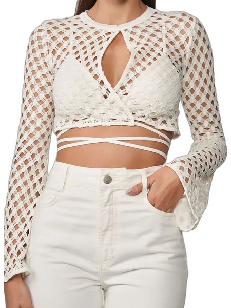 Collci Γυναικείο Καλοκαιρινό Crop Top Πλεκτό Λευκό CLC.2S5.040.154
