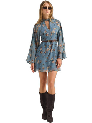 Enzzo Carine Mini Βραδινό Φόρεμα Floral Γαλάζιο 262008
