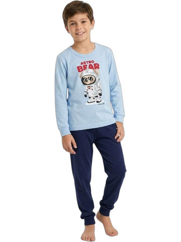 Nina Club Astro Bear Παιδική Πιτζάμα Βαμβακερή Χειμωνιάτικη Γαλάζια Μπλε 141-10