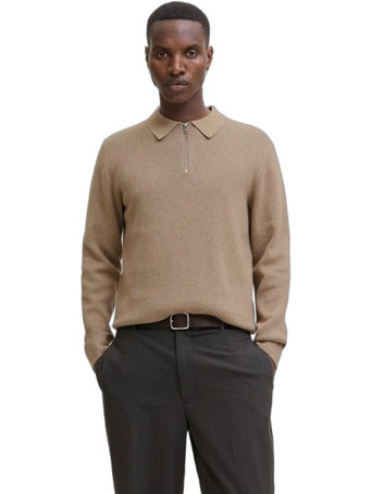 Jack & Jones Ανδρική Μπλούζα Polo Μακρυμάνικη Καφέ 12281743