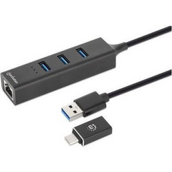 Manhattan 180894 USB Hub 3.0 USB-A με 4 Θύρες USB-A / Ethernet