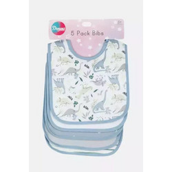 Dreams Newborn Dinos Σετ Αδιάβροχες Σαλιάρες Υφασμάτινες με Κουμπί Λευκή Γαλάζια 5τμχ