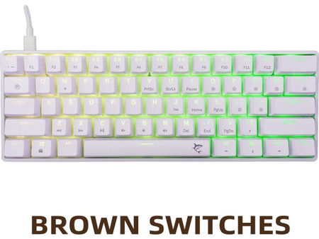 White Shark Shinobi 2 Μηχανικό Gaming Πληκτρολόγιο 60% με Custom Brown Διακόπτες RGB White
