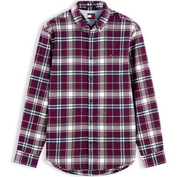 Tommy Jeans Ανδρικό Πουκάμισο Βαμβακερό Καρό Μακρυμάνικο Κανονική Γραμμή Μπορντό DM0DM23528-0QK