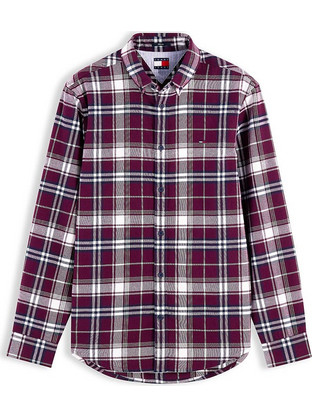 Tommy Jeans Ανδρικό Πουκάμισο Βαμβακερό Καρό Μακρυμάνικο Κανονική Γραμμή Μπορντό DM0DM23528-0QK