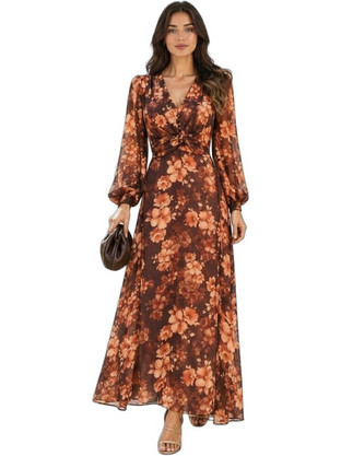 Benissimo Maxi Βραδινό Φόρεμα Floral Σοκολατί 272892219