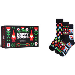 Happy Socks Holiday Gnomes Χριστουγεννιάτικες Ανδρικές Κάλτσες Ψηλές Μαύρες 3Pack P006053