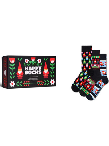 Happy Socks Holiday Gnomes Χριστουγεννιάτικες Ανδρικές Κάλτσες Ψηλές Μαύρες 3Pack P006053