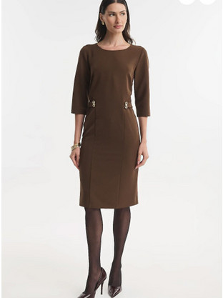 Fibes Fashion Midi Καθημερινό Φόρεμα Σοκολατί 05-9714