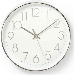 NEDIS CLWA015PC30SR Circular Wall Clock, 30 cm Diameter, White & Silver NEDIS