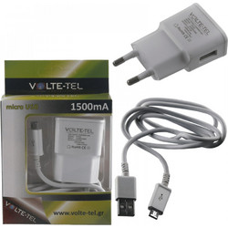 Volte-Tel Φορτιστής με Καλώδιο Micro USB με Θύρα USB-A White