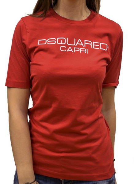 DSQUARED2 COTTON JERSEY CAPRI T-SHIRT WOMAN RED