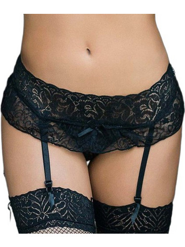 Plus Size Black Lace Garter with Crotchless String