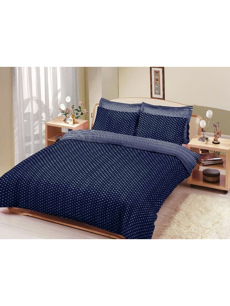 Σετ Παπλωματοθήκη Υπέρδιπλη Navy Blue Πουά-Ριγέ Γαρύφαλλο 220x240