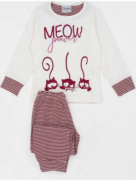 Galaxy Meow Παιδική Πιτζάμα Βαμβακερή Χειμωνιάτικη Λευκή Κόκκινη 113-21