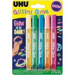 UHU Glitter Glow in the Dark Κόλλα για Χειροτεχνίες 5X10ml
