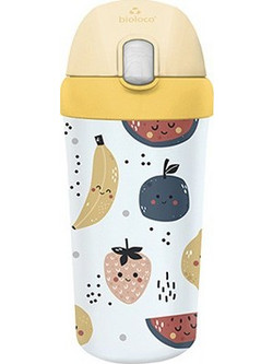 Bioloco Plant Kids Bootle Cute Fruits Παιδικό Μπουκάλι Πλαστικό BPA Free Κίτρινο 400ml
