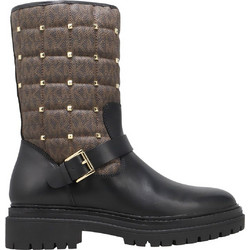 Michael Kors Layton Γυναικεία Μποτάκια Biker Δερμάτινα Μαύρα Καφέ με Χοντρό Χαμηλό Τακούνι 40F1LTFE2L-007