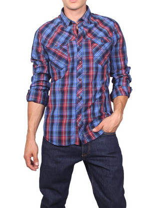 Best Choice Ανδρικό Πουκάμισο Καρό Slim Fit Μπλε W17118-FACE-BL