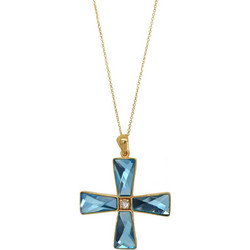 Κολιέ Anastasios Creations χρυσό ασήμι 925 σταυρός με swarovski aquamarine ST22