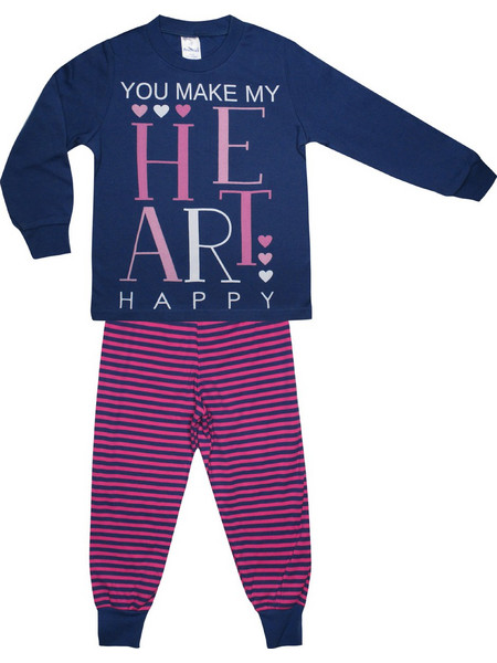 Pretty Baby Heart Παιδική Πιτζάμα Βαμβακερή Χειμωνιάτικη Navy Μπλε Φούξια 64983
