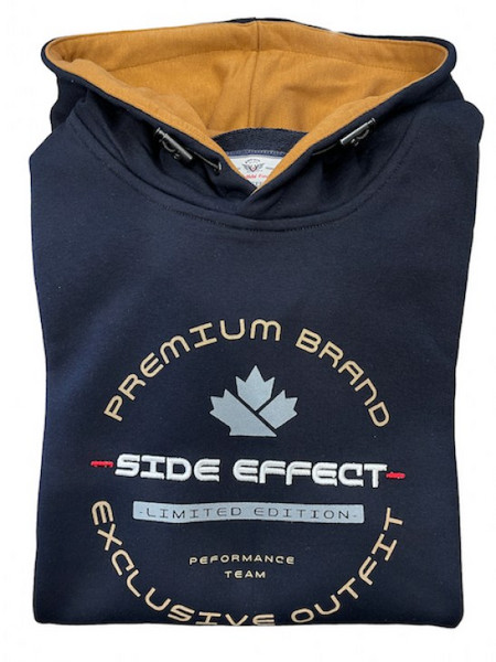 Side Effect μπλούζα φούτερ σε χρώμα μπλε με κέντημα και στάμπα καθώς και μία τσέπη στο κέντρο χαμηλα - SIDE EFFECT