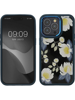 KWmobile Crystal Hard Case - Σκληρή Διάφανη Θήκη με TPU Bumper - Apple iPhone 14 Pro Max - White Blossoms / Yellow / Dark Blue / White (60469.02)
