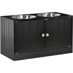 PawHut Raised Dog Bowl με αποθηκευτικό χώρο, 2 αφαιρούμενα μπολ από ανοξείδωτο χάλυβα, 60x30x35,5cm, Μαύρο D08-040V00BK