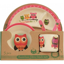 Βρεφικό Σετ Φαγητού Bamboo Owls Pink 5τμχ
