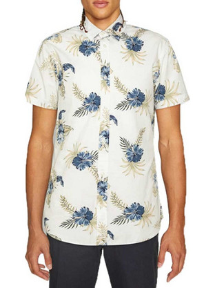Jack & Jones Ανδρικό Πουκάμισο Βαμβακερό Φλοράλ Κοντομάνικο Slim Fit Λευκό Πολύχρωμο 12220474