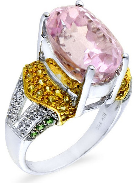 Δαχτυλίδι Κ18 λευκόχρυσο με Kunzite, ζαφείρια και διαμάντια - M309479