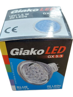 GiakoLed , Λάμπα Led Spotlight MR16 1,5W GU5,3 12V AC/DC BLUE