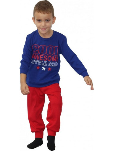Happy Touch Cool Awesome Παιδική Πιτζάμα Βαμβακερή Χειμωνιάτικη Κόκκινη Royal Blue 2020304
