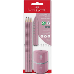 Μολύβια Grip 2001 B 3τεμ. & Γόμα & Ξύστρα Pink Shadow