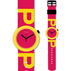 Swatch Poptastic Γυναικείο Ρολόι με Κόκκινο Καουτσούκ Λουράκι PNJ100