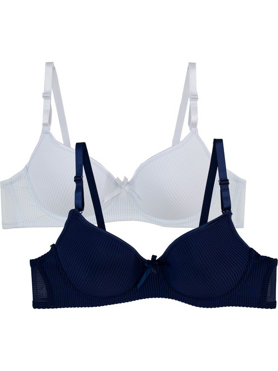 2 Pack SilkSensation σουτιέν Push Up C Cup με μπανέλα μπλέ - λευκό