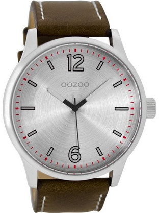 Oozoo Ανδρικό Ρολόι με Καφέ Δερμάτινο Λουράκι C9048