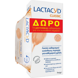 Lactacyd Classic Intimate Λοσιόν Υγρό Καθαρισμού 300ml + Intimate Wipes Μαντηλάκια Καθαρισμού 15τμχ