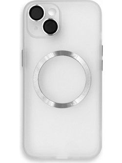 Back Cover Σιλικόνης με MagSafe και Προστασία Κάμερας για iPhone 14 Διάφανο Λευκό