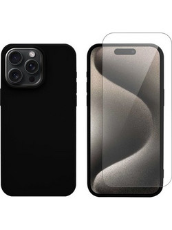 Redshield Silicone Case & Glass Set Black για iPhone 15 Pro Max Θήκη Κινητού & Προστατευτικό Οθόνης