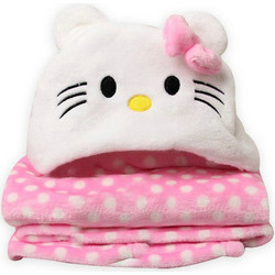 Morven Kitty 2145 Κουβέρτα Αγκαλιάς με Κουκούλα Fleece 70x110 Λευκή Ροζ