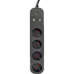 GEMBIRD SMART POWER STRIP WITH USB CHARGER 4 SOCKETS BLACK
