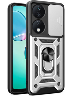 Θήκη Honor 90 Smart 5G Mad Mask Camshield Armor Guard Πλάτη με προστασία για την κάμερα, Kickstand και Βάση στήριξης από σκλήρό Premium TPU ασημί