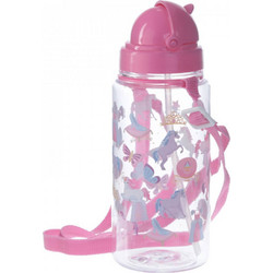 Παιδικό πλαστικό μπουκάλι με καλαμάκι 450ml ροζ με unicorns