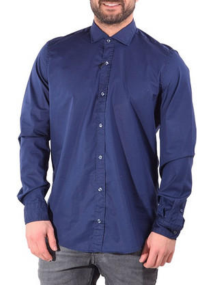 Senior Ανδρικό Πουκάμισο Βαμβακερό Μακρυμάνικο Slim Fit Μπλε SK06M2SH004-255C