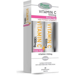 Power Health Vitamin C Rose Hip 1000mg 20s + Vitamin C 500mg 20 Αναβράζοντα Δισκία