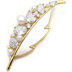 Καρφίτσα φύλλο με strass επίχρυση KF113