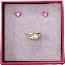 Farma Bijoux Earrings Fuchsia Crystals 6.2mm & Ring Golden Tear