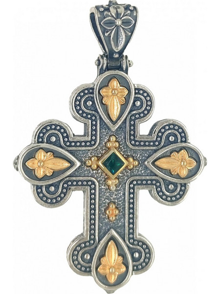 Σταυρός Anastasios Creations ασήμι 925 βυζαντινός με πράσινο ζιργκόν ST46